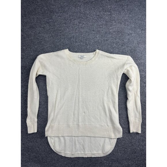 Madewell Sweater Womens XS White Waffle Knit High Low Hem Pullover Longline - Picture 1 of 6